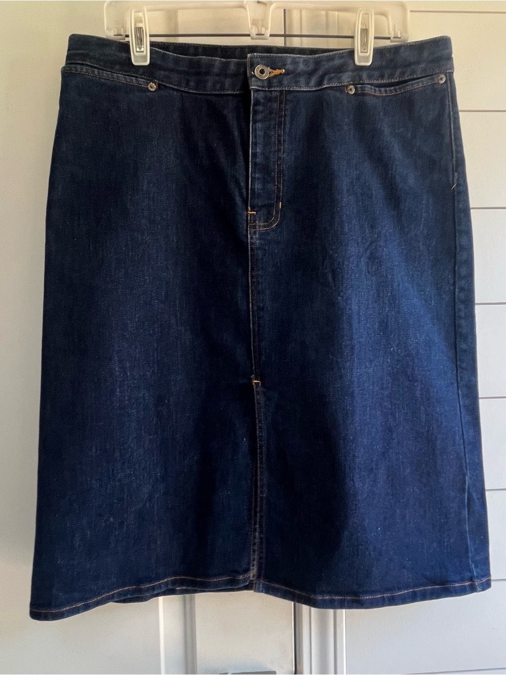 GAP Classic Dark Wash Denim Midi Skirt Front Slit SZ 14